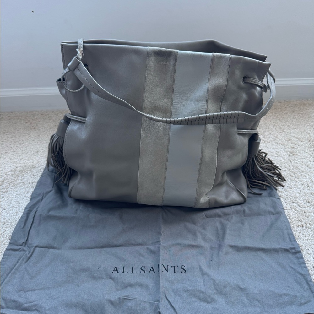 All Saints Taupe Leather Tote